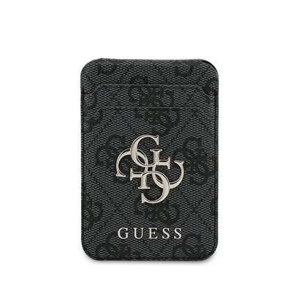 Guess Orjinal Lisanslı PU Deri 4G Desenli Metal Büyük 4G ve Yazı Logolu Standlı Magnetik Kartlık Kahverengi