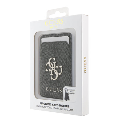 Guess Orjinal Lisanslı PU Deri 4G Desenli Metal Büyük 4G ve Yazı Logolu Standlı Magnetik Kartlık Siyah