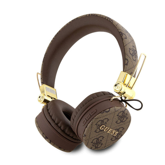 Guess Original Licensed 4G Metal Logo PU Leather Adjustable Over-Ear Bluetooth Headphones Brown 