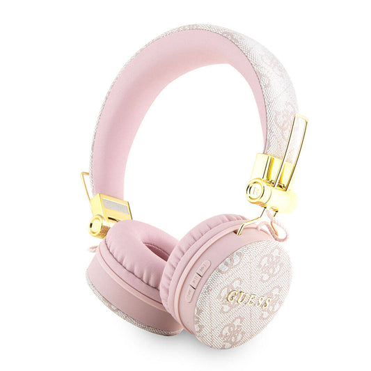 Guess Original Licensed 4G Metal Logo PU Leather Adjustable Over-Ear Bluetooth Headphones Pink 