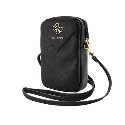 Guess Orjinal Lisanslı 4G Metal Logolu Fermuarlı PU Deri Çapraz Askılı Vücut Çantası Siyah