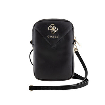 Guess Orjinal Lisanslı 4G Metal Logolu Fermuarlı PU Deri Çapraz Askılı Vücut Çantası Siyah