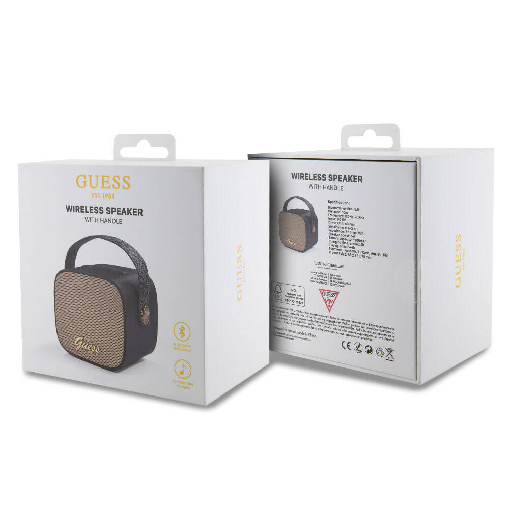Guess Original Licensed Strap PU Leather 5W Bluetooth Speaker with Logo Black 