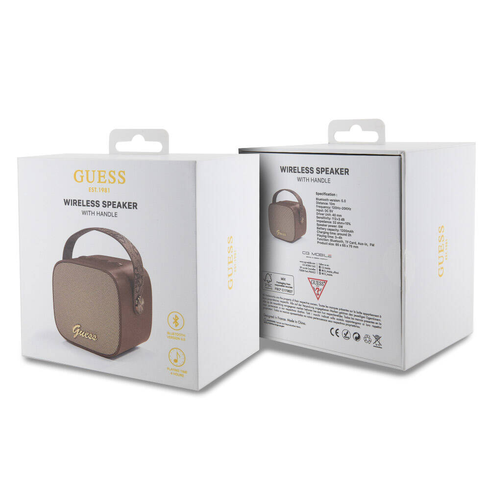 Guess Original Licensed Strap PU Leather 5W Bluetooth Speaker with Logo Black 
