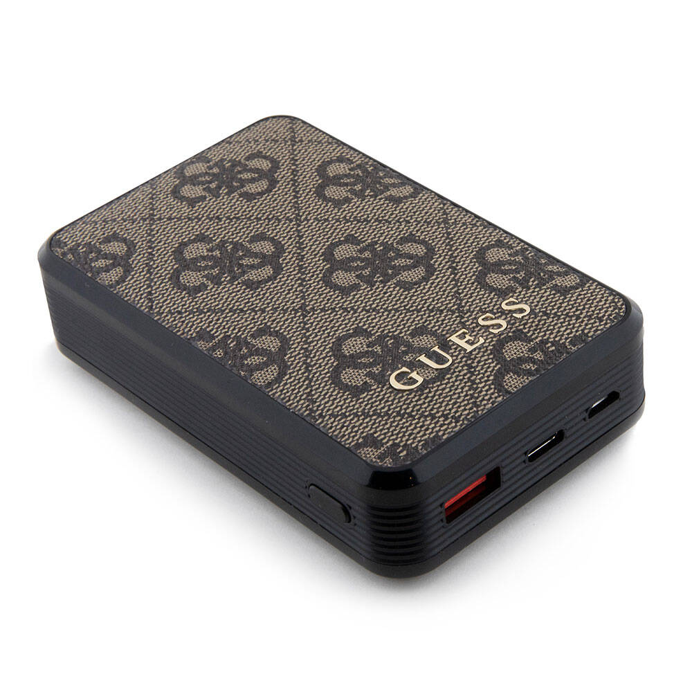 Guess Orjinal Lisanslı Dijital Led Göstergeli PU Deri 4G Desenli Metal Yazı Logolu Powerbank 10000mAh 18W Siyah