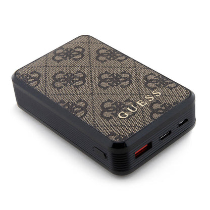 Guess Orjinal Lisanslı Dijital Led Göstergeli PU Deri 4G Desenli Metal Yazı Logolu Powerbank 10000mAh 18W Siyah
