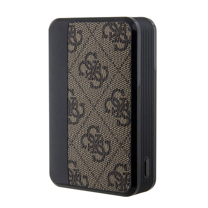 Guess Orjinal Lisanslı Dijital Led Göstergeli PU Deri 4G Desenli Metal Yazı Logolu Powerbank 10000mAh 18W Siyah