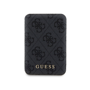 Guess Orjinal Lisanslı Dijital Led Göstergeli PU Deri 4G Desenli Metal Yazı Logolu Powerbank 5000mAh 15W Kahverengi