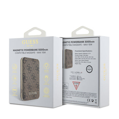 Guess Orjinal Lisanslı Dijital Led Göstergeli PU Deri 4G Desenli Metal Yazı Logolu Powerbank 5000mAh 15W Mavi