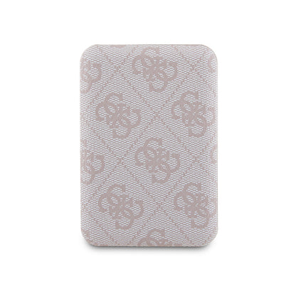 Guess Orjinal Lisanslı Dijital Led Göstergeli PU Deri 4G Desenli Metal Yazı Logolu Powerbank 5000mAh 15W Pembe