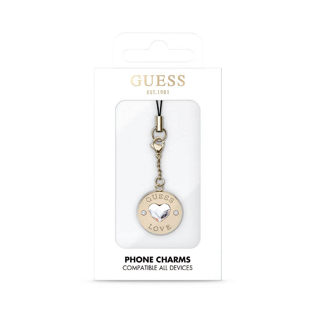 Guess Original Licensed Heart Rhinestone Stone Phone Strap Gold 