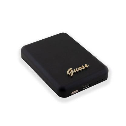 Guess Orjinal Lisanslı M-safe Şarj Özellikli Metal Yazı Logolu Powerbank 5000mAh 15W Siyah