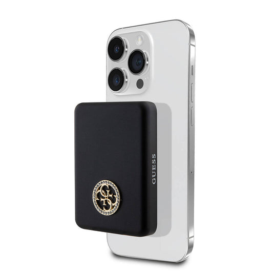 Guess Orjinal Lisanslı M-safe Şarj Özellikli Taşlı 4G Logolu Powerbank 3000mAh 5W Siyah