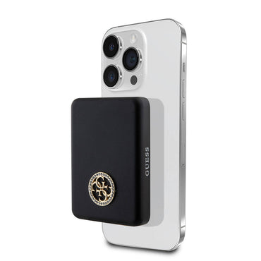 Guess Orjinal Lisanslı M-safe Şarj Özellikli Taşlı 4G Logolu Powerbank 5000mAh 15W Siyah
