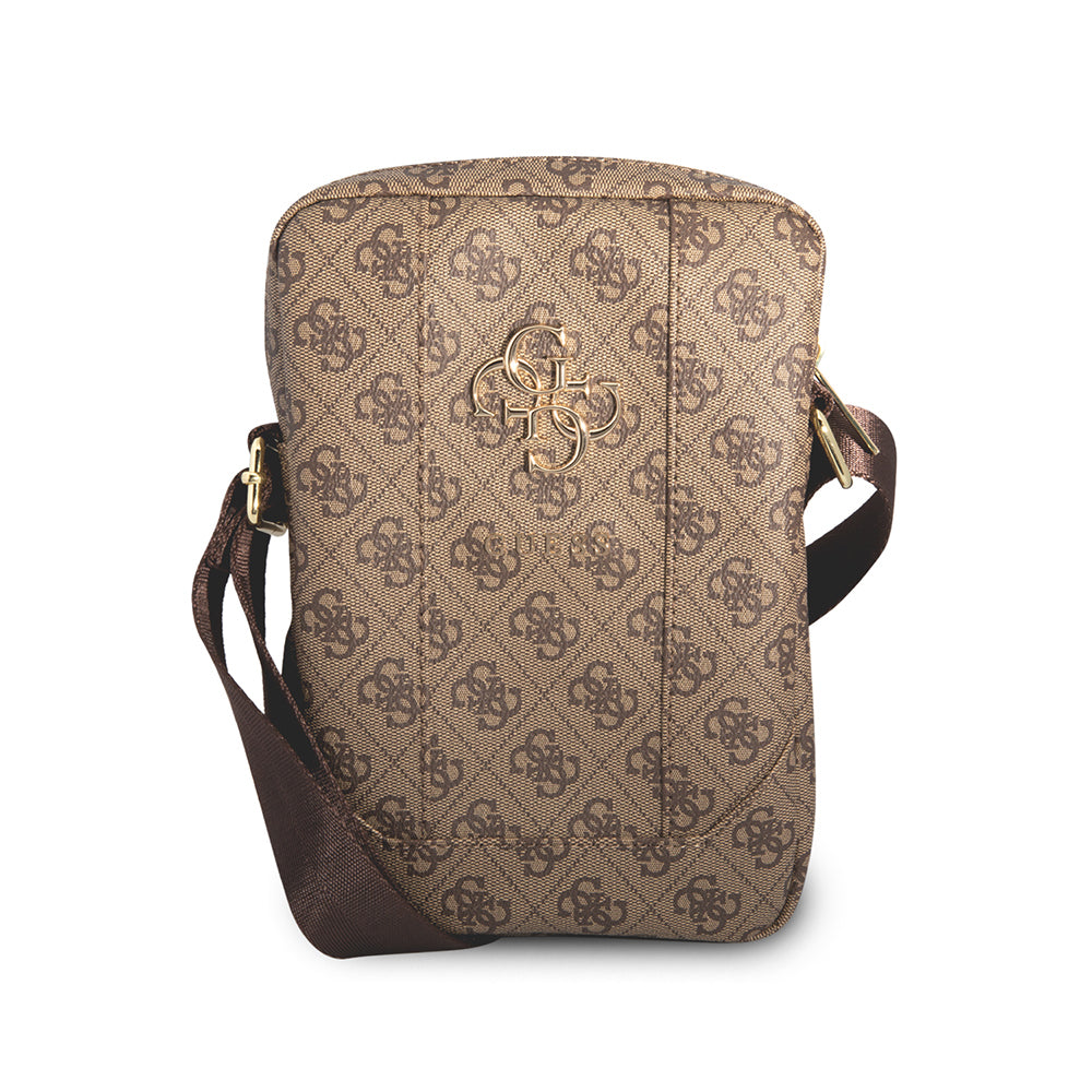Guess Orjinal Lisanslı Metal Logolu Fermuarlı 8 inç Çapraz Askılı Tablet Çantası Kahverengi