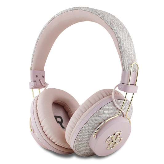 Guess Original Licensed PU 4G Patterned Large Metal Logo Over-Ear Bluetooth Headphones Pink 