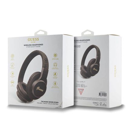 Guess Orjinal Lisanslı PU 4G Desenli Metal Yazı Logolu Tone On Tone Kulak Üstü Bluetooth Kulaklık Pembe
