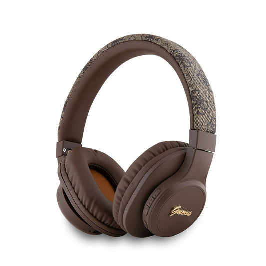 Guess Original Licensed PU 4G Patterned Metal Lettering Logo Tone On Tone Over-Ear Bluetooth Headphones Brown 