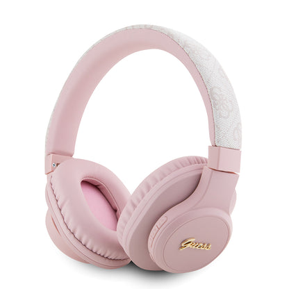 Guess Orjinal Lisanslı PU 4G Desenli Metal Yazı Logolu Tone On Tone Kulak Üstü Bluetooth Kulaklık Pembe