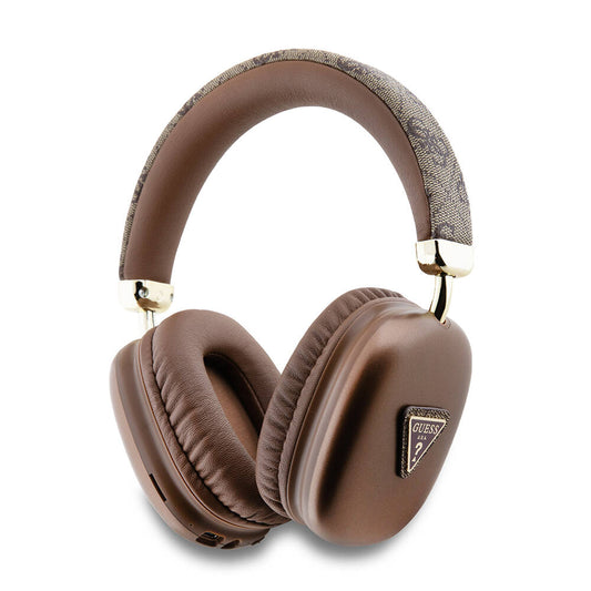 Guess Original Licensed PU 4G Patterned Triangle Logo Over-Ear Bluetooth Headphones Brown 