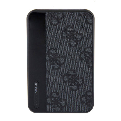 Guess Orjinal Lisanslı PU Deri 4G Desenli Metal Yazı Logolu Powerbank 5000mAh Kahverengi