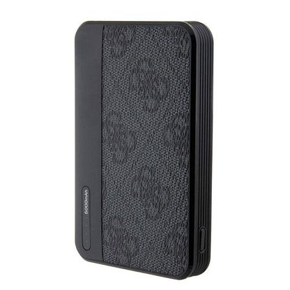 Guess Orjinal Lisanslı PU Deri 4G Desenli Metal Yazı Logolu Powerbank 5000mAh Kahverengi