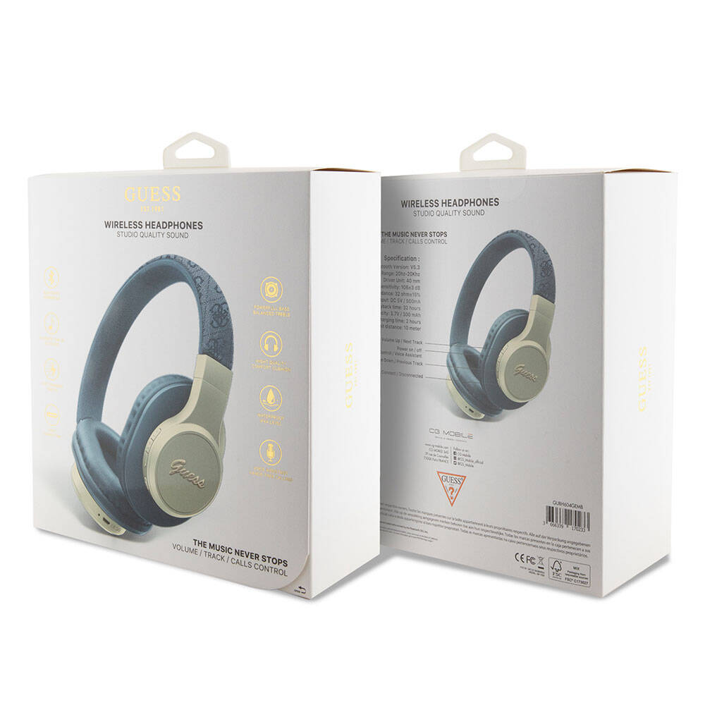 Guess Original Licensed Script Gold Series Metal Letter Logo 4G Patterned Bluetooth Headset Blue