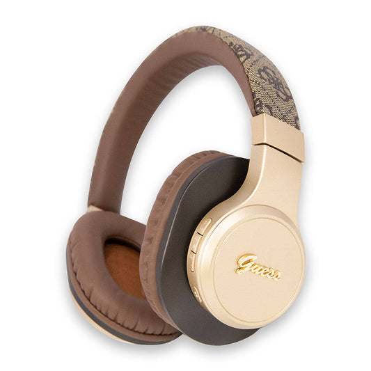 Guess Original Licensed Script Gold Series Metal Letter Logo 4G Patterned Bluetooth Headset Brown