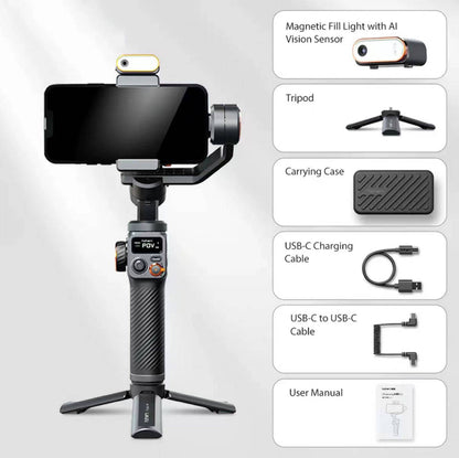 Hohem iSteady M6 3 Eksenli El Tipi AI Yapay Zeka Görüş Sensörlü Gimbal Stabilizatör Siyah
