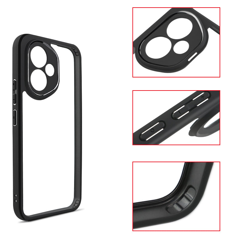 Honor 400 Kılıf Kamera Korumalı Şeffaf Arka Yüzey Zore New Roll Kapak Siyah