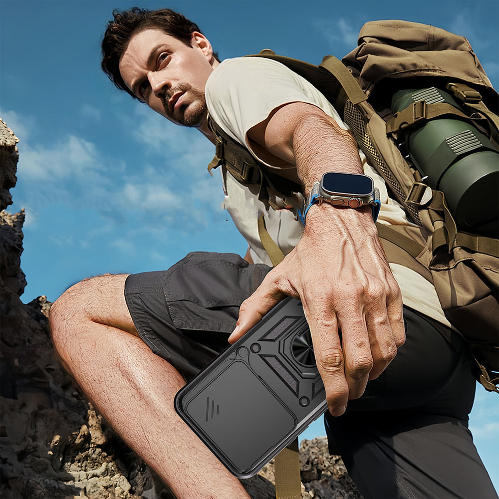 Honor 400 Kılıf Magnetik Standlı Kamera Korumalı Zore Sürgülü Vega Kapak Mavi