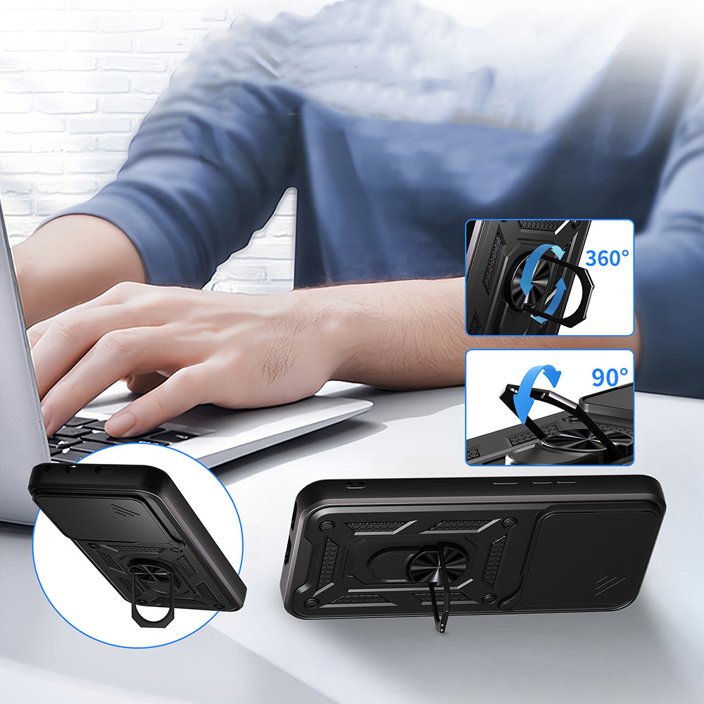 Honor 400 Kılıf Magnetik Standlı Kamera Korumalı Zore Sürgülü Vega Kapak Siyah