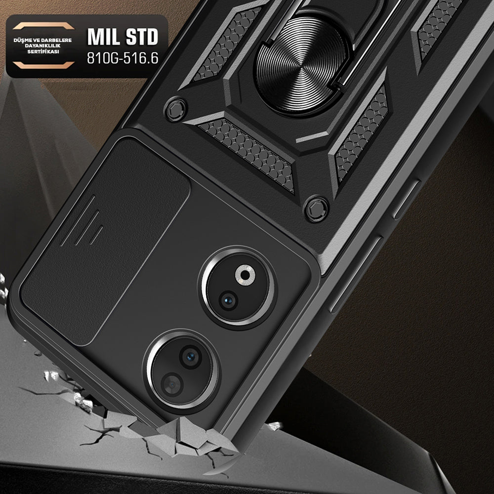 Honor 90 Case Magnetic Stand Camera Protection Zore Sliding Vega Cover Black