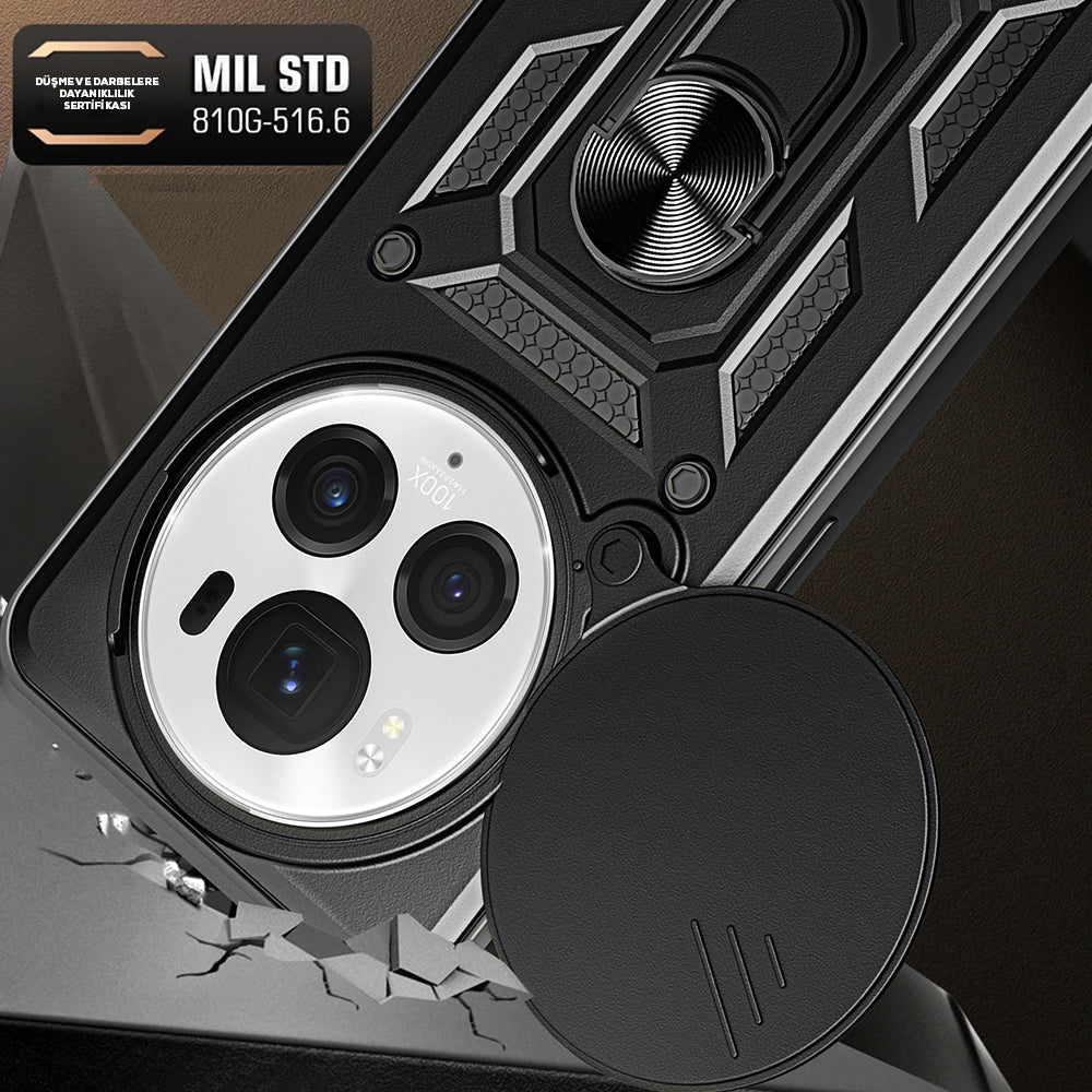 Honor Magic 6 Pro Case Magnetic Stand Camera Protection Zore Sliding Vega Cover Black