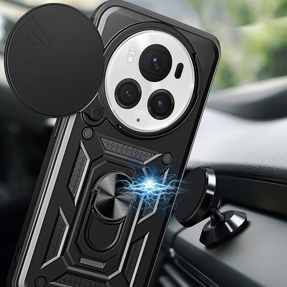 Honor Magic 6 Pro Case Magnetic Stand Camera Protection Zore Sliding Vega Cover Black