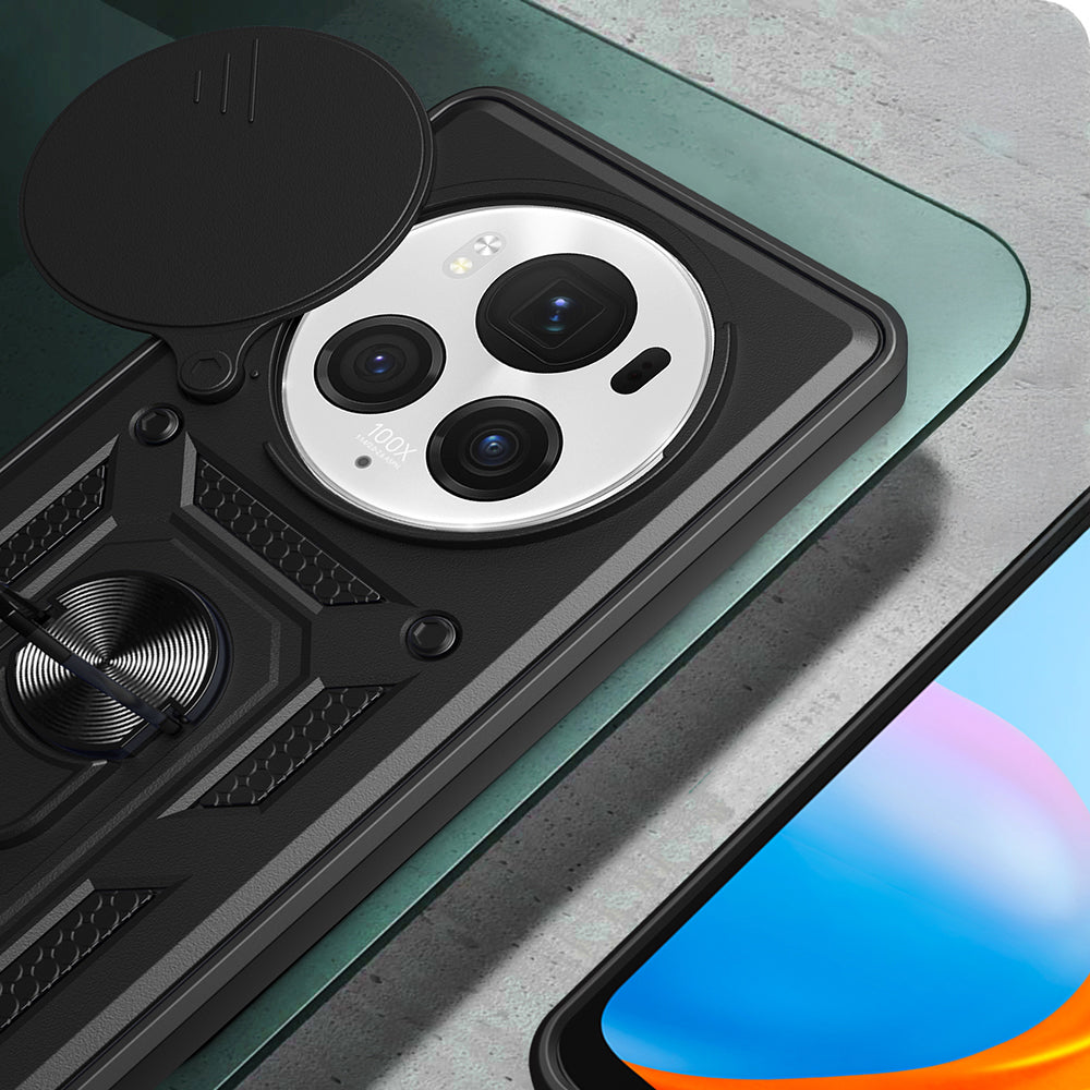 Honor Magic 6 Pro Case Magnetic Stand Camera Protection Zore Sliding Vega Cover Black