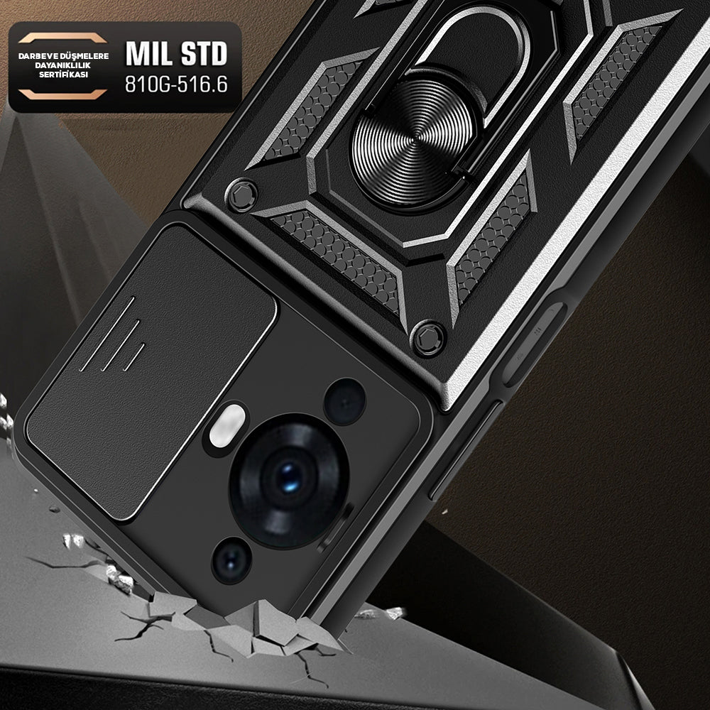 Huawei Nova 12S Case Magnetic Stand Camera Protection Zore Sliding Vega Cover Navy Blue