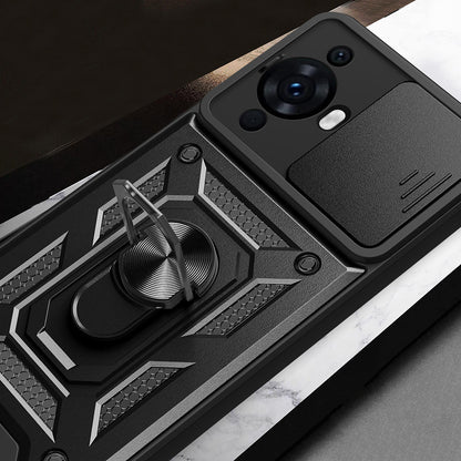 Huawei Nova 12S Kılıf Magnetik Standlı Kamera Korumalı Zore Sürgülü Vega Kapak Lacivert