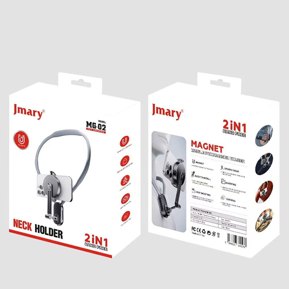 Jmary MG-02 2in1 Eller Serbest Magnetik Boyun Askılı Telefon Tutucu Gri