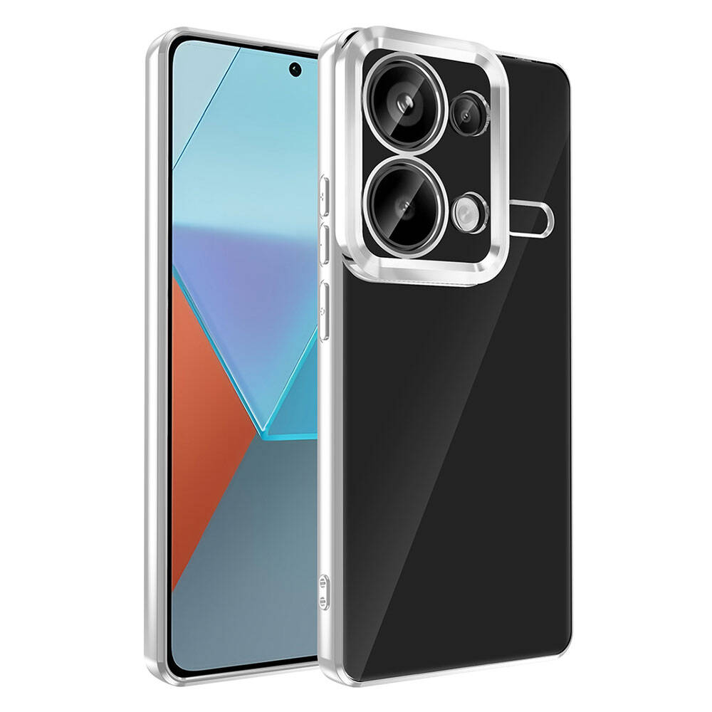 Xiaomi Redmi Note 13 Pro 4G Case Camera Protection Logo Showing Zore Omega Cover Silver 