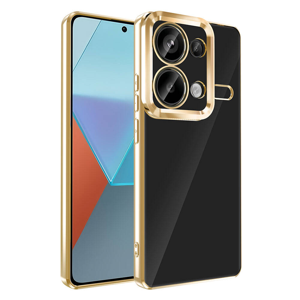 Xiaomi Redmi Note 13 Pro 4G Case Camera Protection Logo Showing Zore Omega Cover Gold