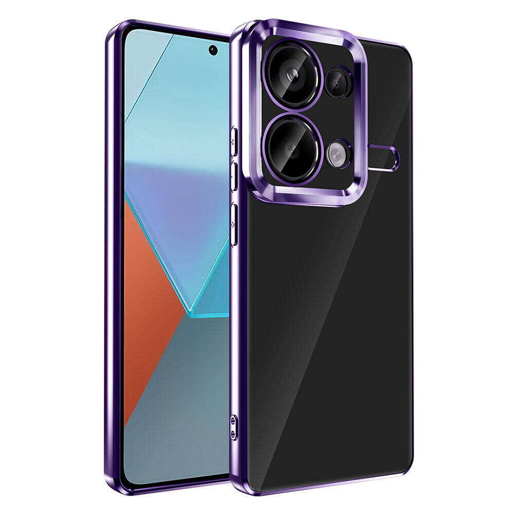 Xiaomi Redmi Note 13 Pro 4G Case Camera Protection Logo Showing Zore Omega Cover Deep Purple 