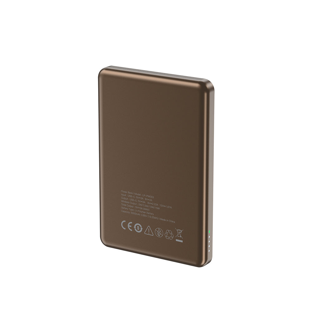 Lapas LP-PW003 Ultra İnce Hızlı Şarj Özellikli Wireless Powerbank 5000mAh 15W Gold