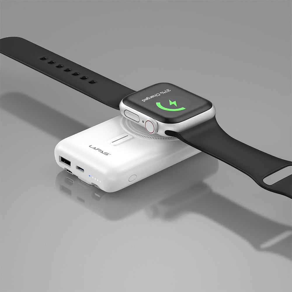 Lapas LP-PW004 Akıllı Saat Kablosuz Şarj Özellikli Wireless Powerbank 10000mAh 15W Beyaz