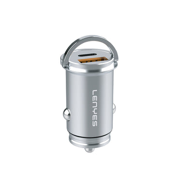 Lenyes CA60 Hızlı Şarj Özellikli Dual Type-C + USB-A Portlu Mini Araç Şarj Aleti PD 45W Gümüş
