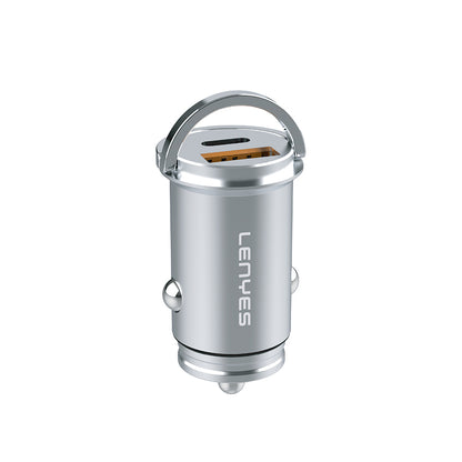 Lenyes CA60 Hızlı Şarj Özellikli Dual Type-C + USB-A Portlu Mini Araç Şarj Aleti PD 45W Gümüş