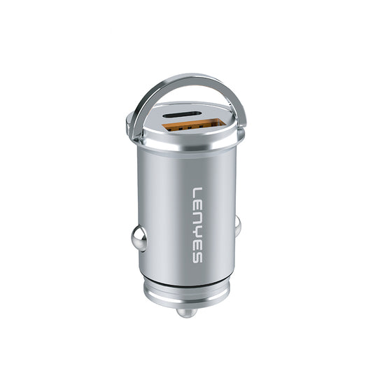 Lenyes CA60 Hızlı Şarj Özellikli Dual Type-C + USB-A Portlu Mini Araç Şarj Aleti PD 45W Gümüş