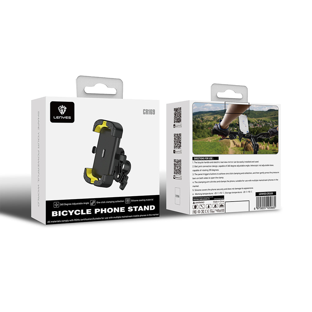 Lenyes CR169 Sarsıntı Önleyici 360 Derece Ayarlanabilir Bisiklet ve Motosiklet Telefon Tutucu Siyah