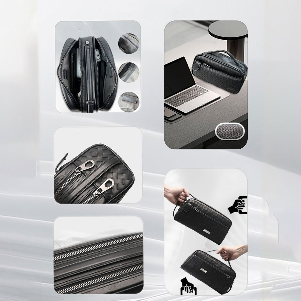 Lenyes LB527 Tomas Serisi Dokuma PU Mat Deri Bilek Tasarımlı Çizilmeye Karşı Dayanıklı Aksesuar Çantası Siyah