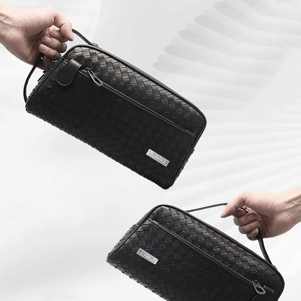 Lenyes LB527 Tomas Serisi Dokuma PU Mat Deri Bilek Tasarımlı Çizilmeye Karşı Dayanıklı Aksesuar Çantası Siyah